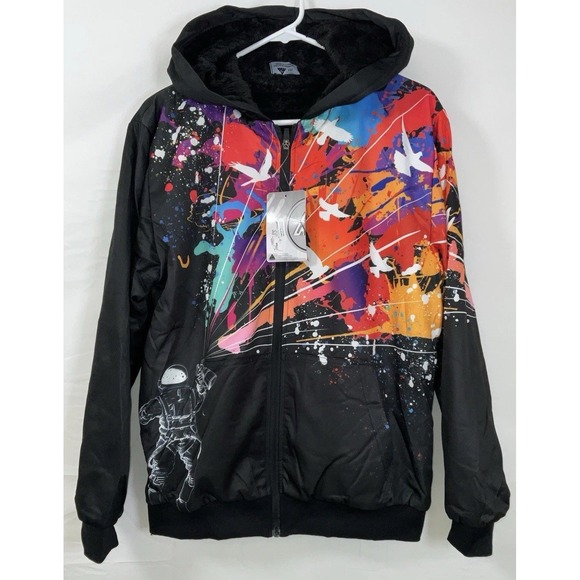 Speed Your Run Other - NWT Speed Your Run Black Satin Feel Jacket Astronaut Spray Paint Black Men's M